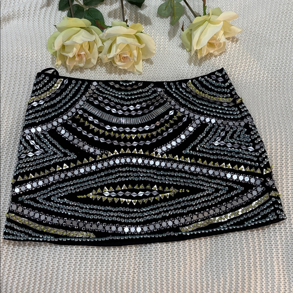 Parker Black and Silver Sequin & Beaded Mini Skirt - Picture 3 of 6